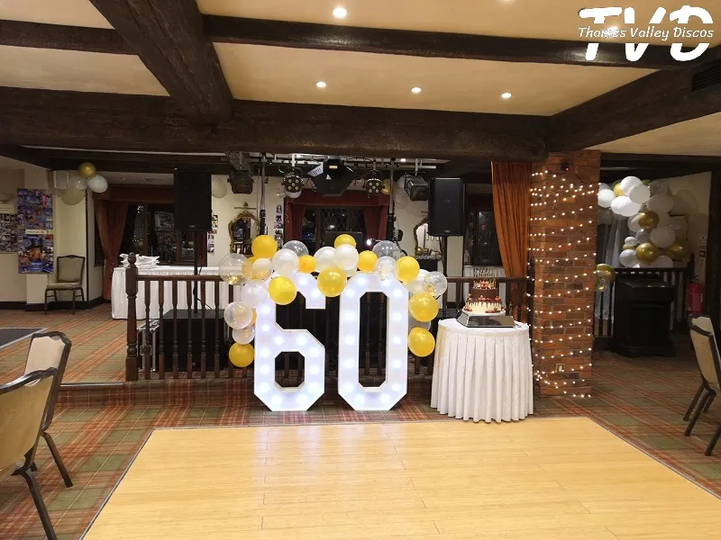 60 led letters behind a dancefloor